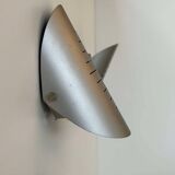 Pair of vintage adjustable wall lights, curved striated metal, France 1980