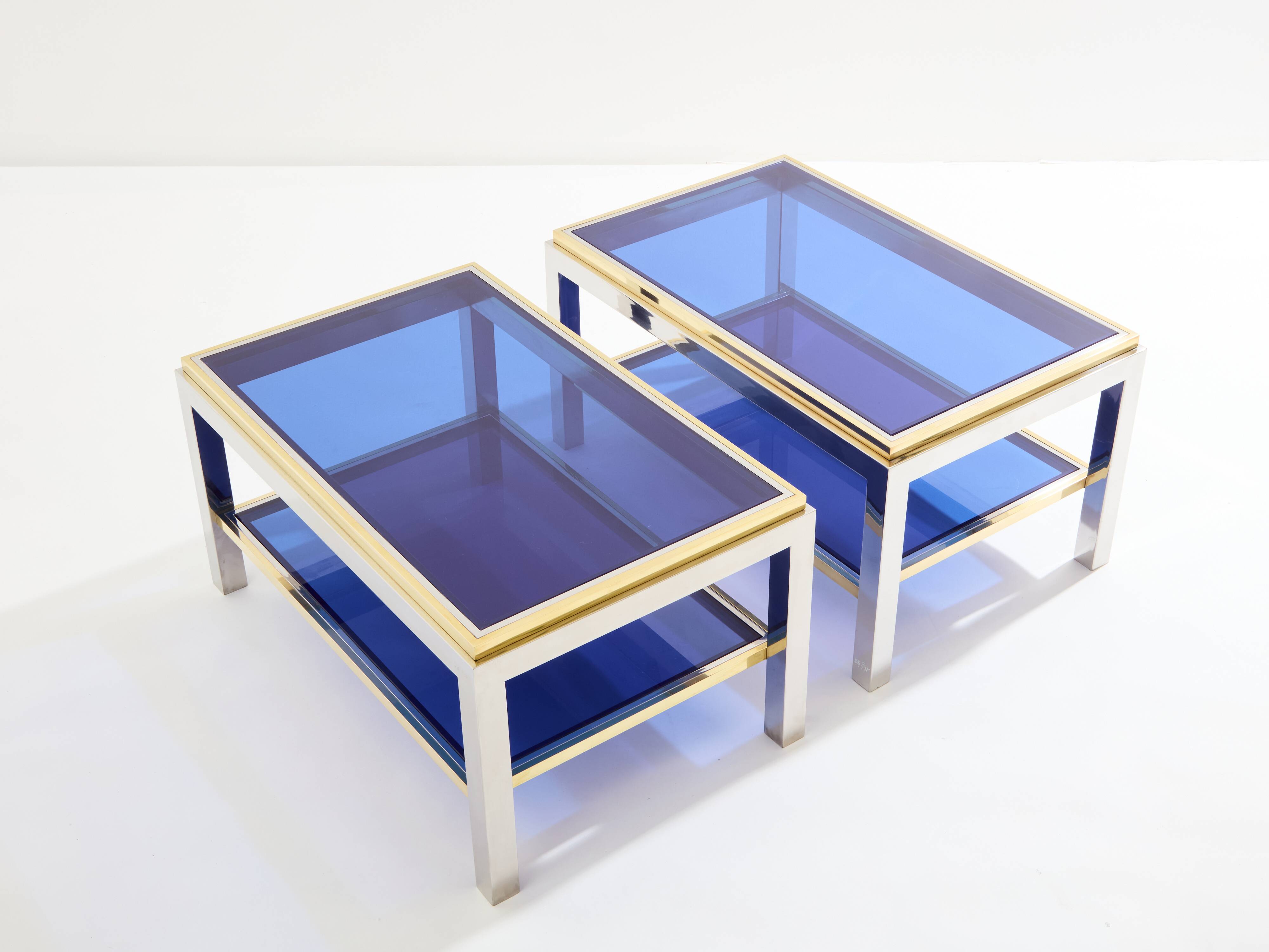 Pair of Flaminia chrome brass side tables by Willy Rizzo 1970