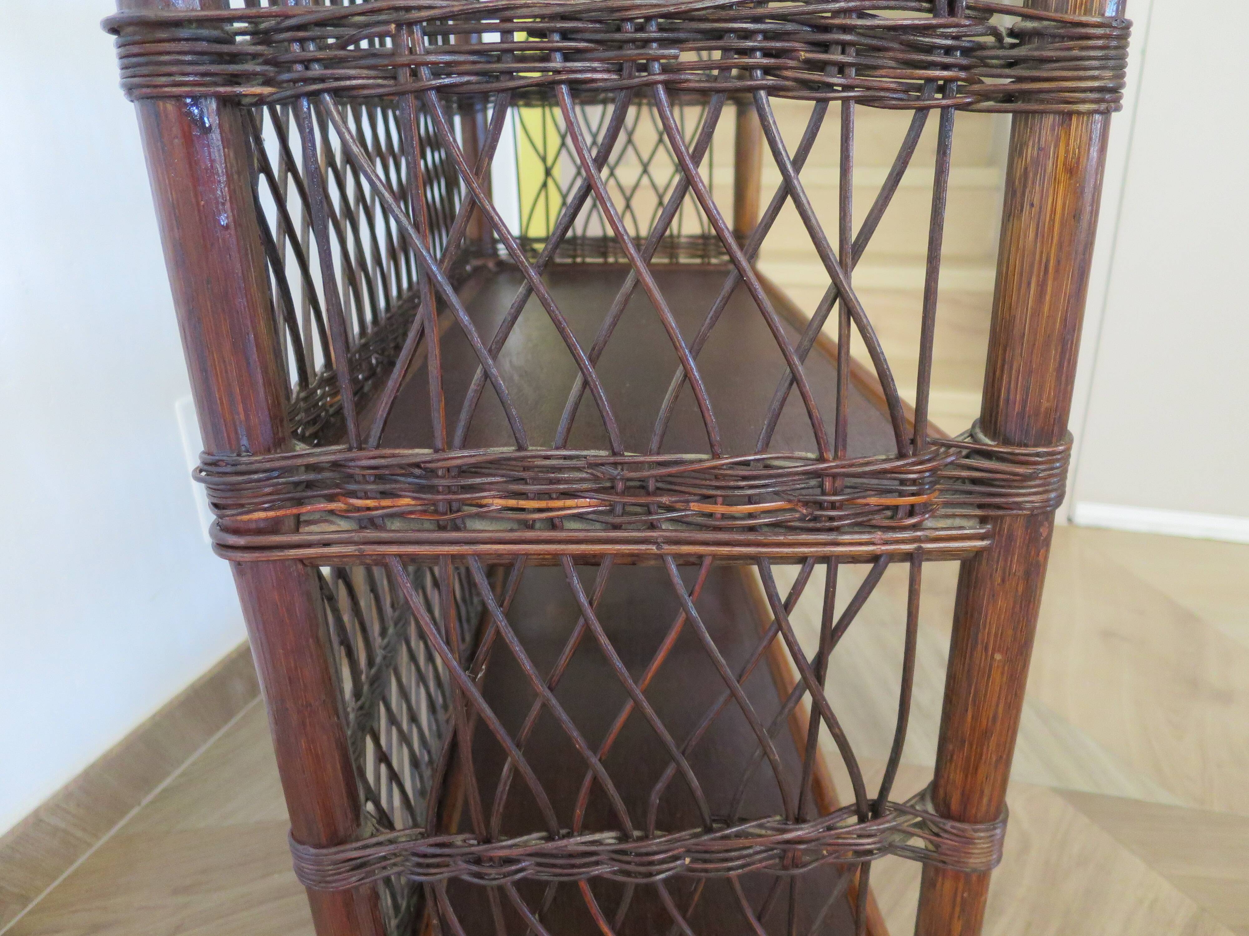 Bookcase - Bibus - 3 levels - woven rattan - bamboo - Vintage - 70s
