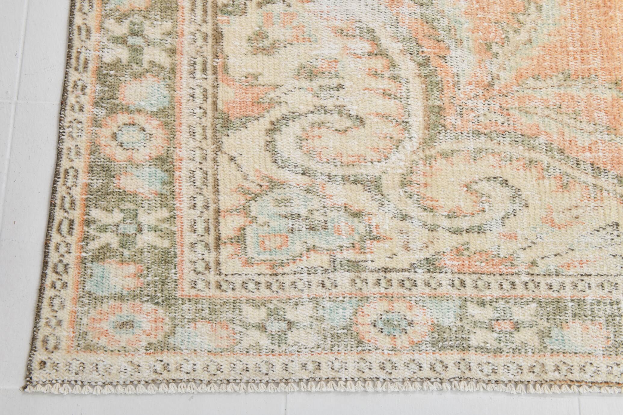 6x9 Peach Orange Antique Vintage Rug 175x293Cm SK 21471