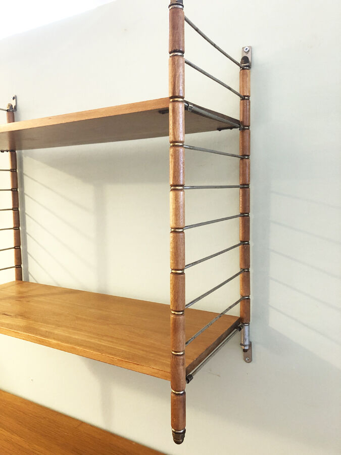 Vintage wall shelf, wood and brass, 1960
