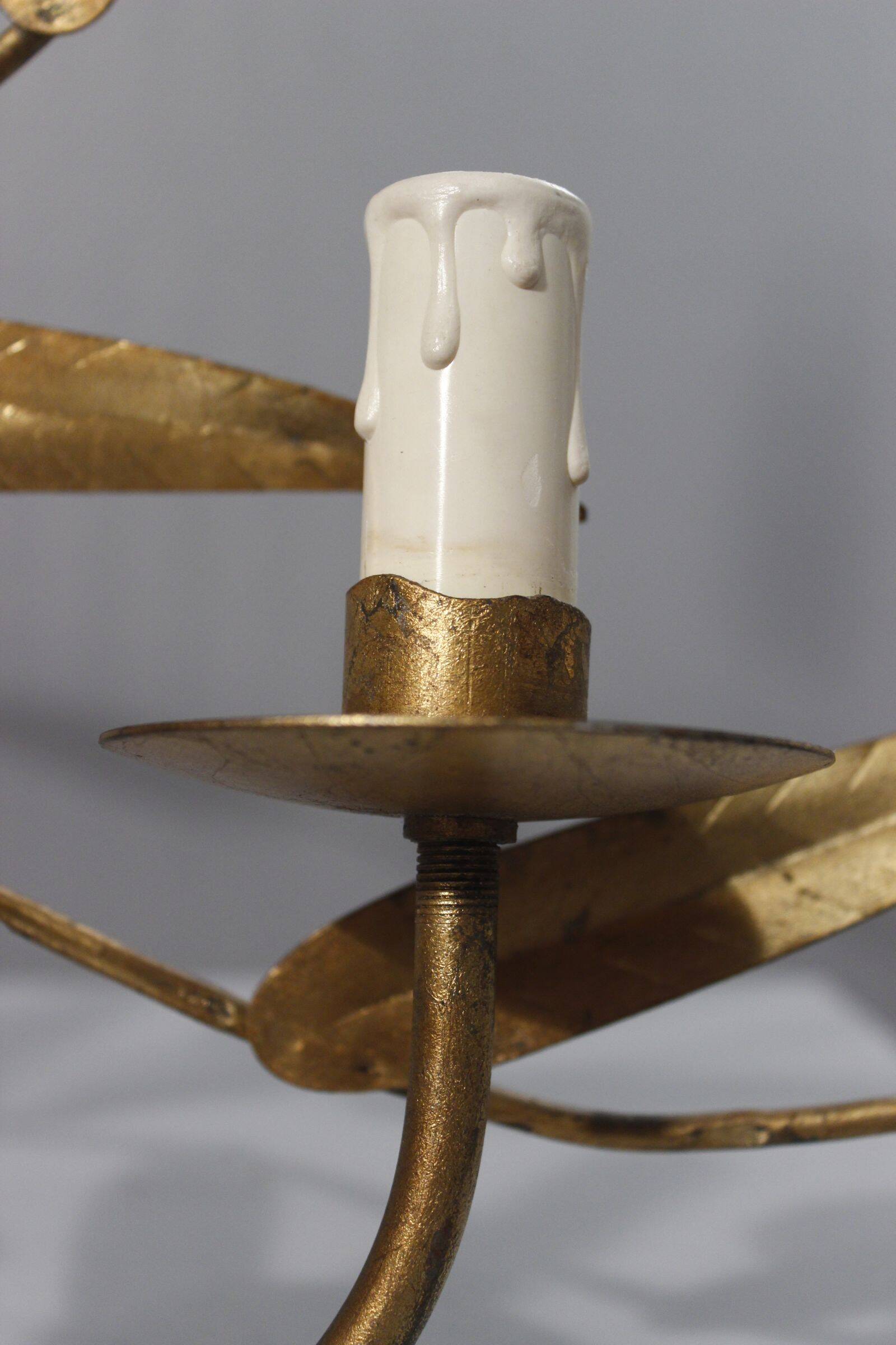 Large wall lamp with golden metal foliage by Ferro Art, 1970s