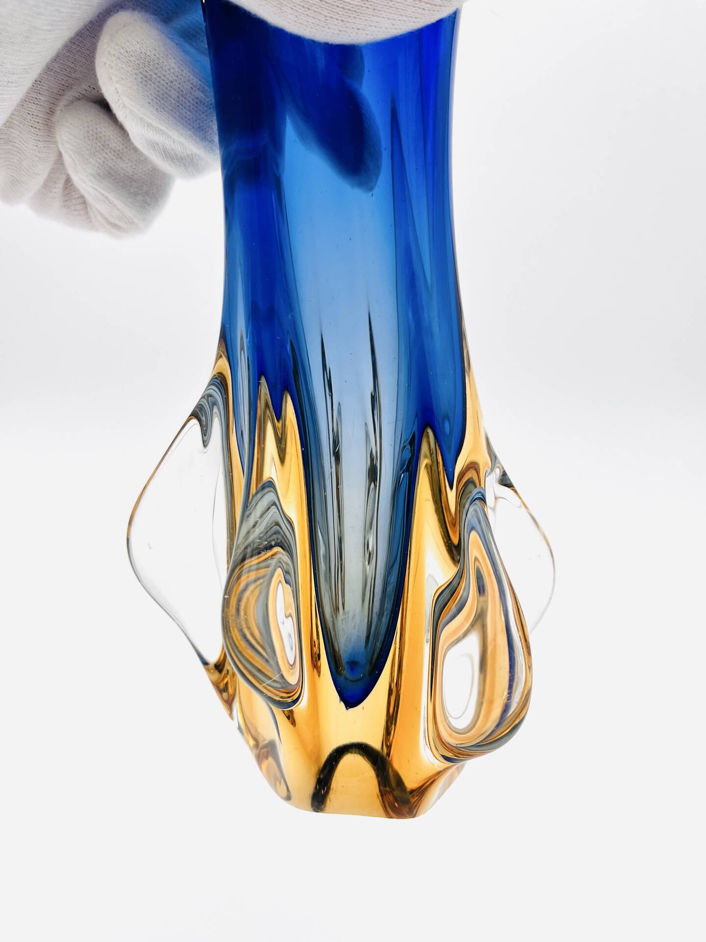 Murano Sommerso Vase Sculpture Chambord Model Blue Amber 26cm