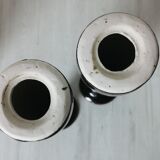 Pair of enamelled ceramic candlesticks