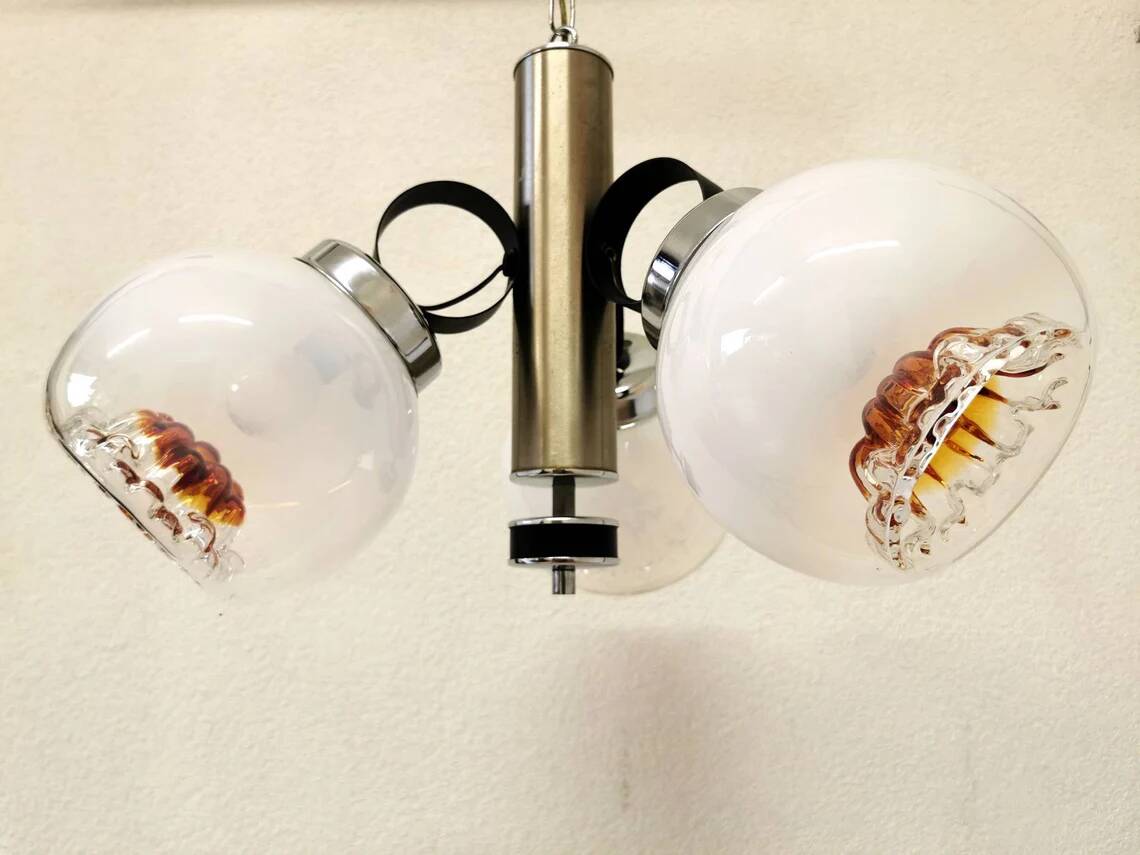 Vintage Mazzega Murano Glass Chandelier: Mid-Century Italian Pendant Light