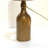 Vintage lamp in beige brown pyrite stoneware with raffia rope shade 1970