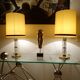 Pair Large Vintage Lamps, Glass & Brass
