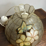 Pendant light, chandelier in mother-of-pearl and brass