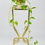 Table d'appoint en métal doré et verre, années 1980