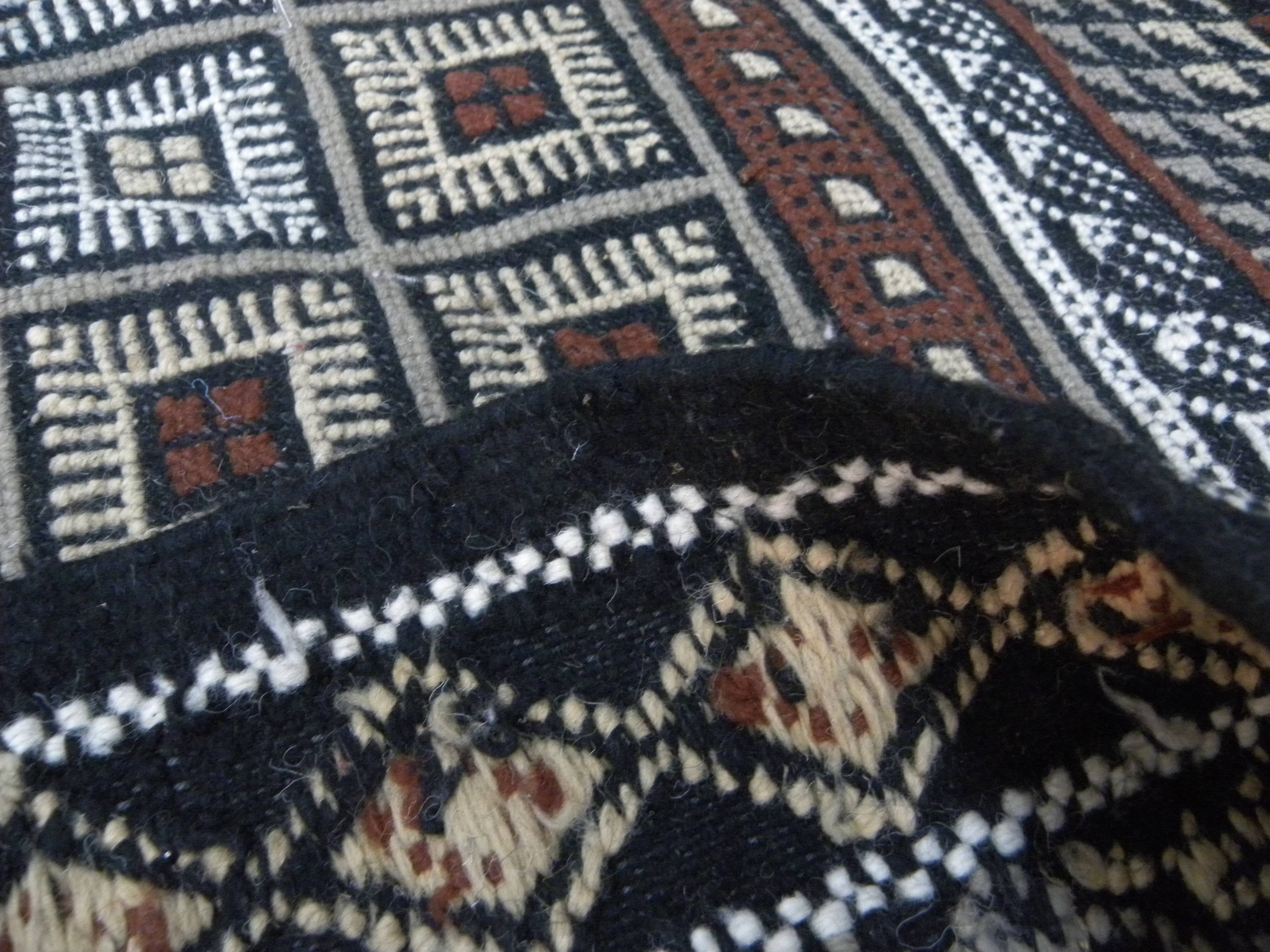 Vintage Berber Carpet Black and Beige Authentic Design Chic Ethnic Style
