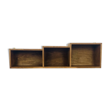 Asymmetrical Scandinavian wall shelf, three boxes, 1960s