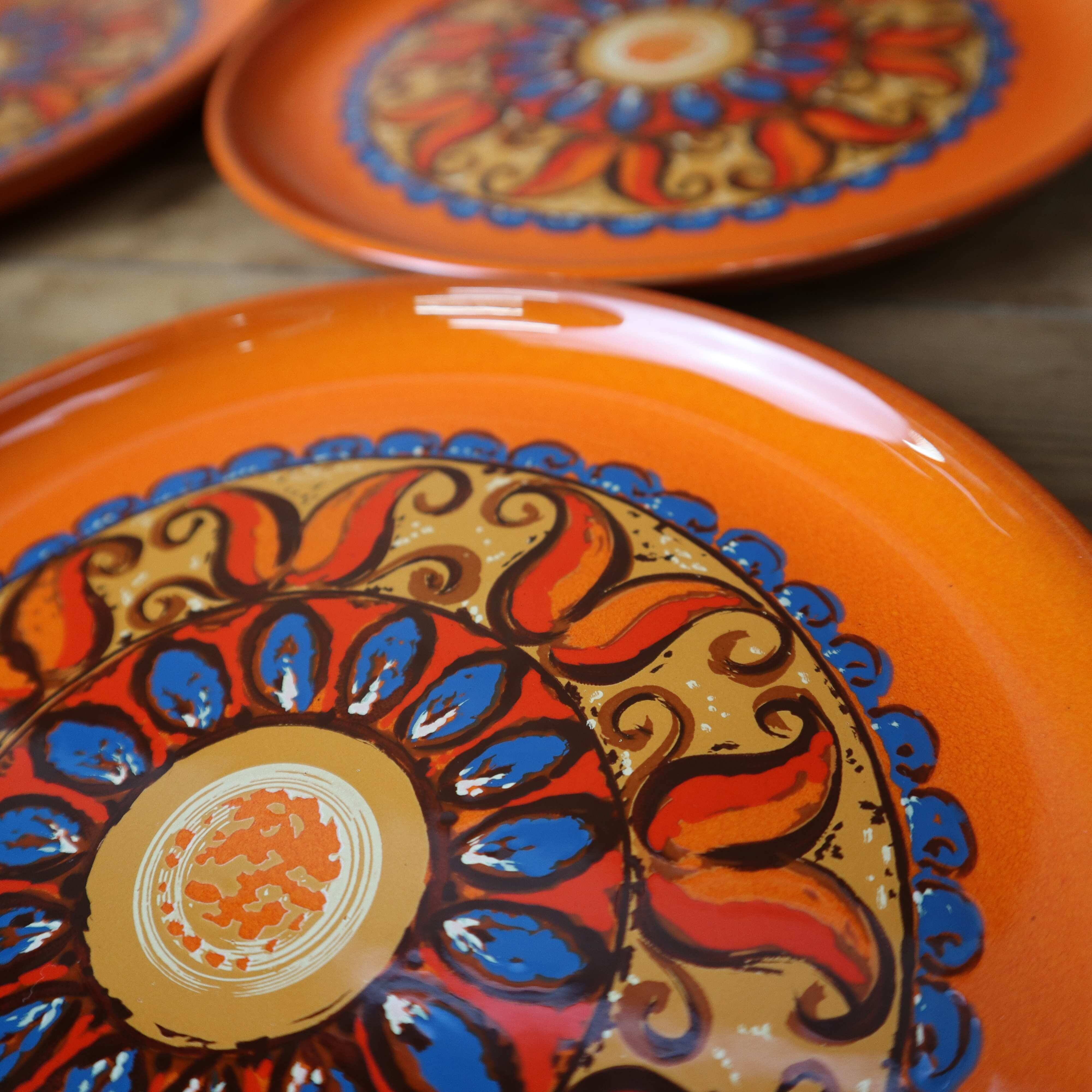 6 vintage orange ceramic dessert plates 70's