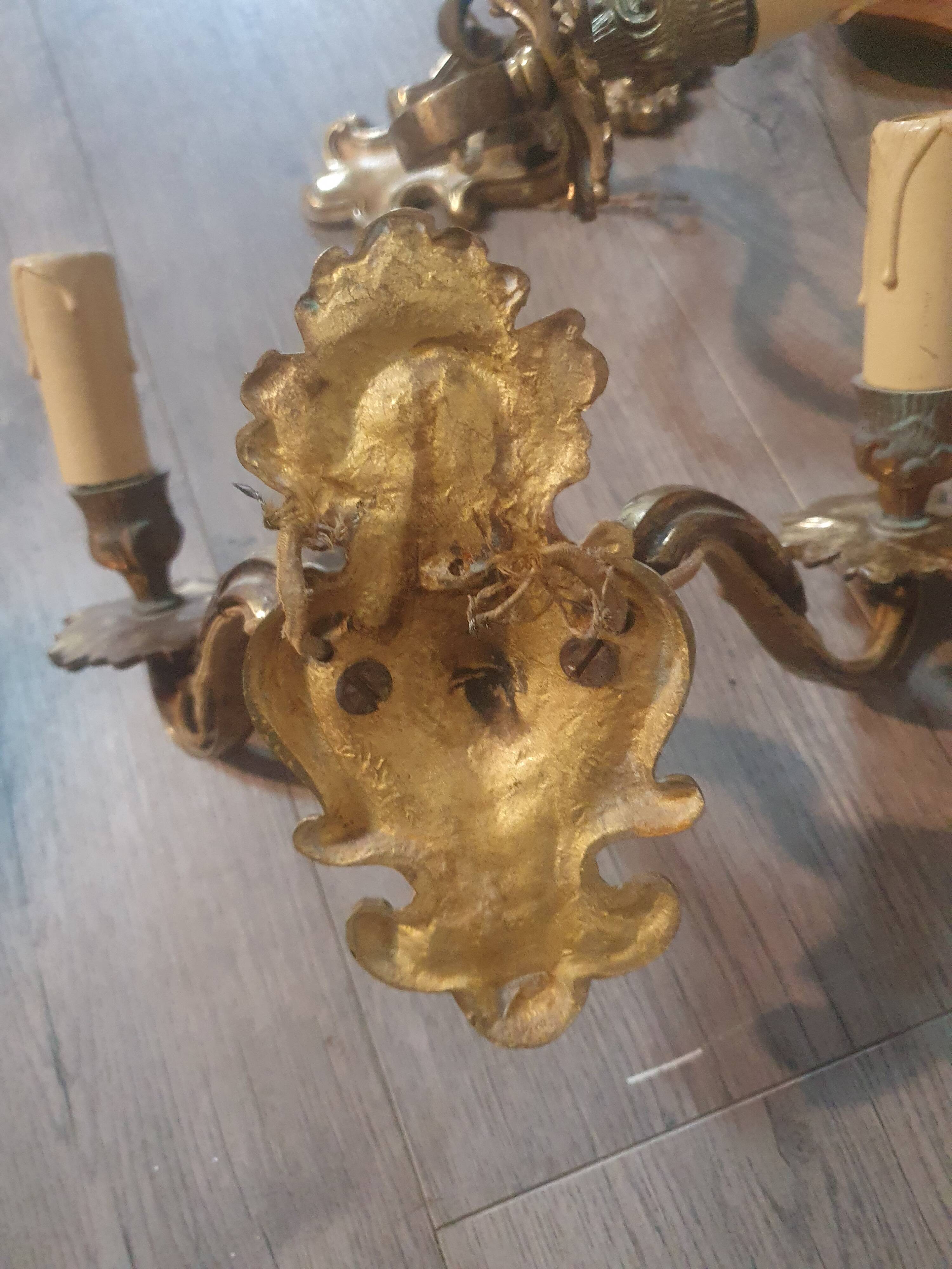 Pair of vintage gold metal wall lamp