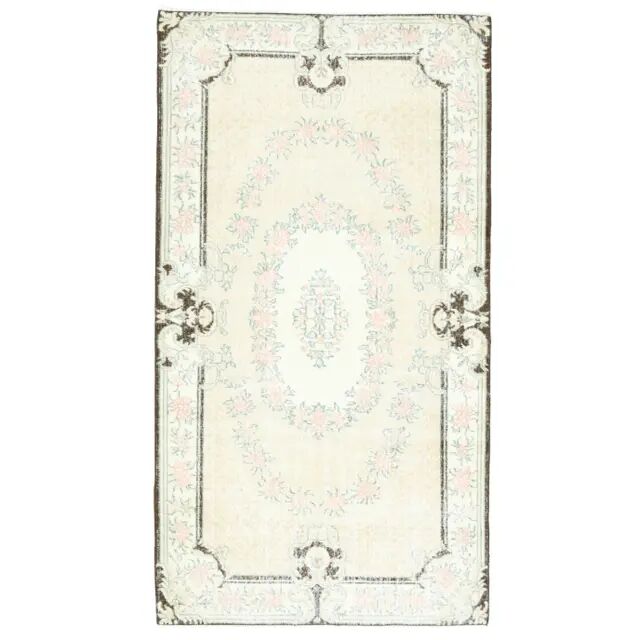 Vintage Turkish Oushak Handmade Wool Cotton Beige Area Rug 117x219
