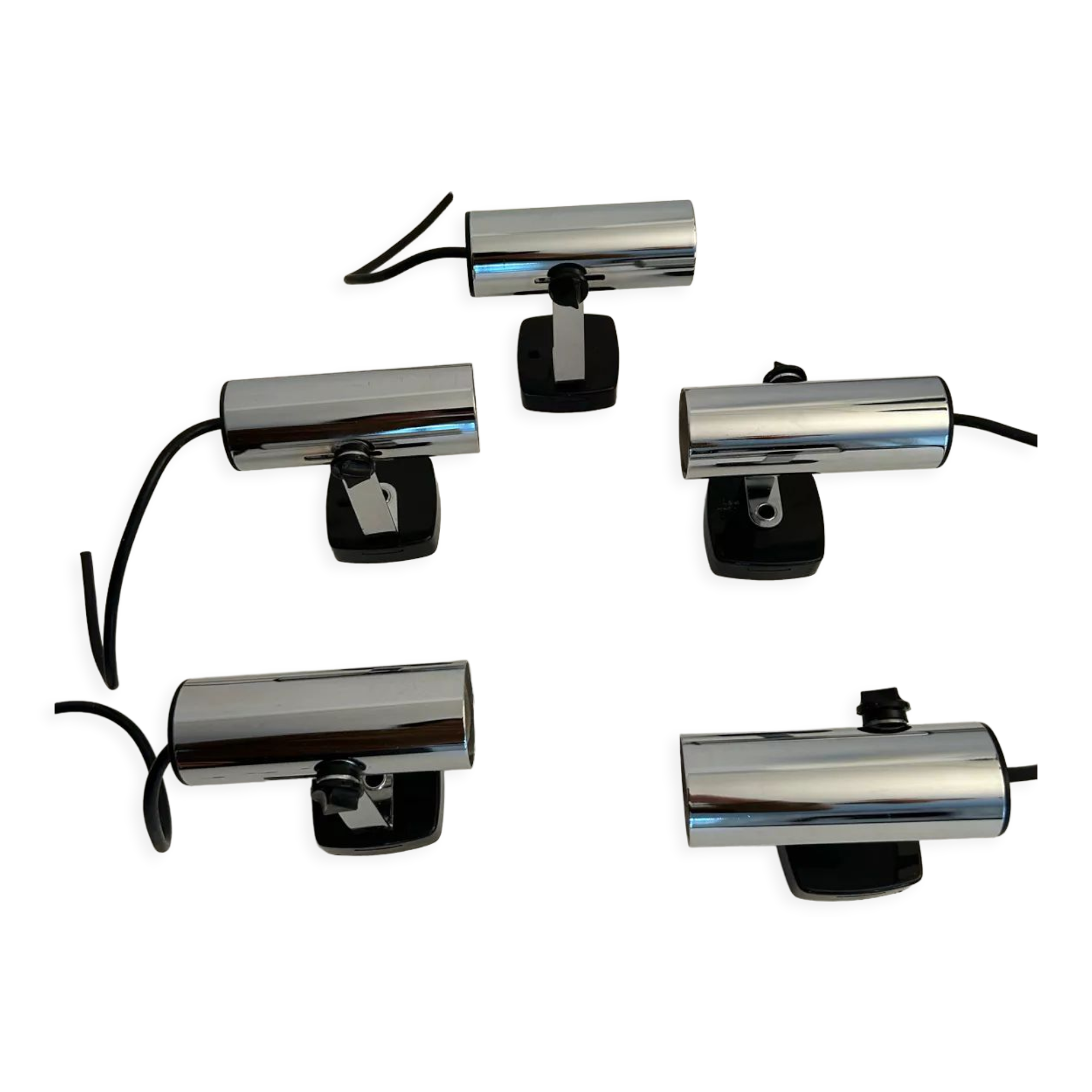 Set of 5 vintage swivel wall lamps Targetti, chrome, Italy 1970
