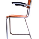 Dutch plywood vintage forties chair with bakelite armrests