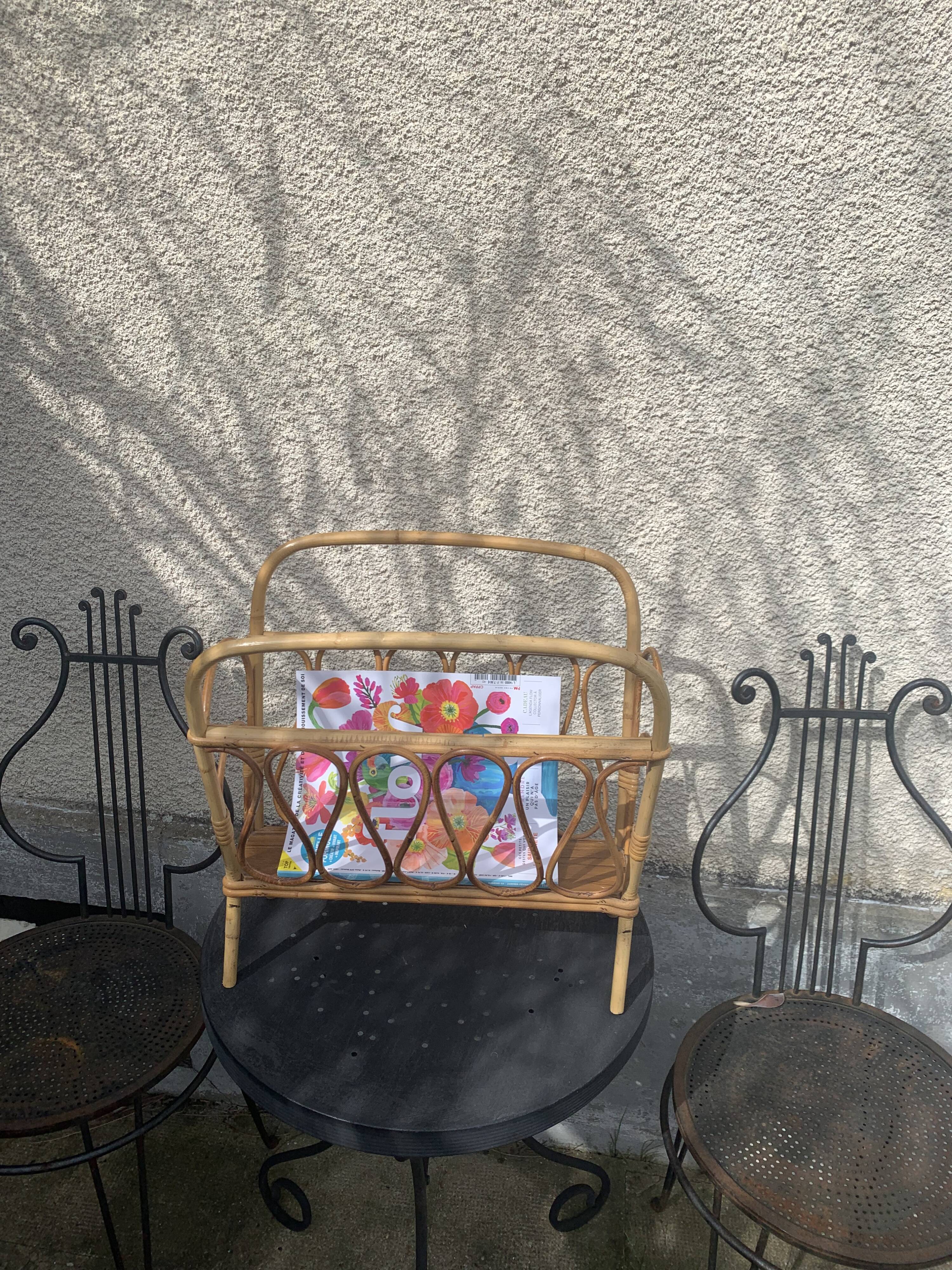Vintage bamboo and rattan magazine holder 1960