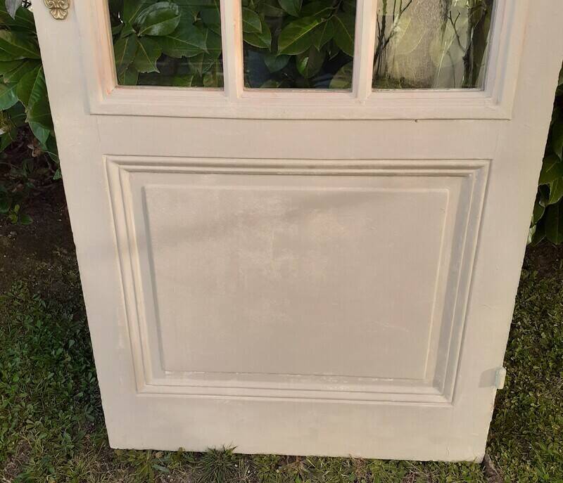 Porte ancienne de communication vitrée moulurée 218,5x83 15 petits carreaux