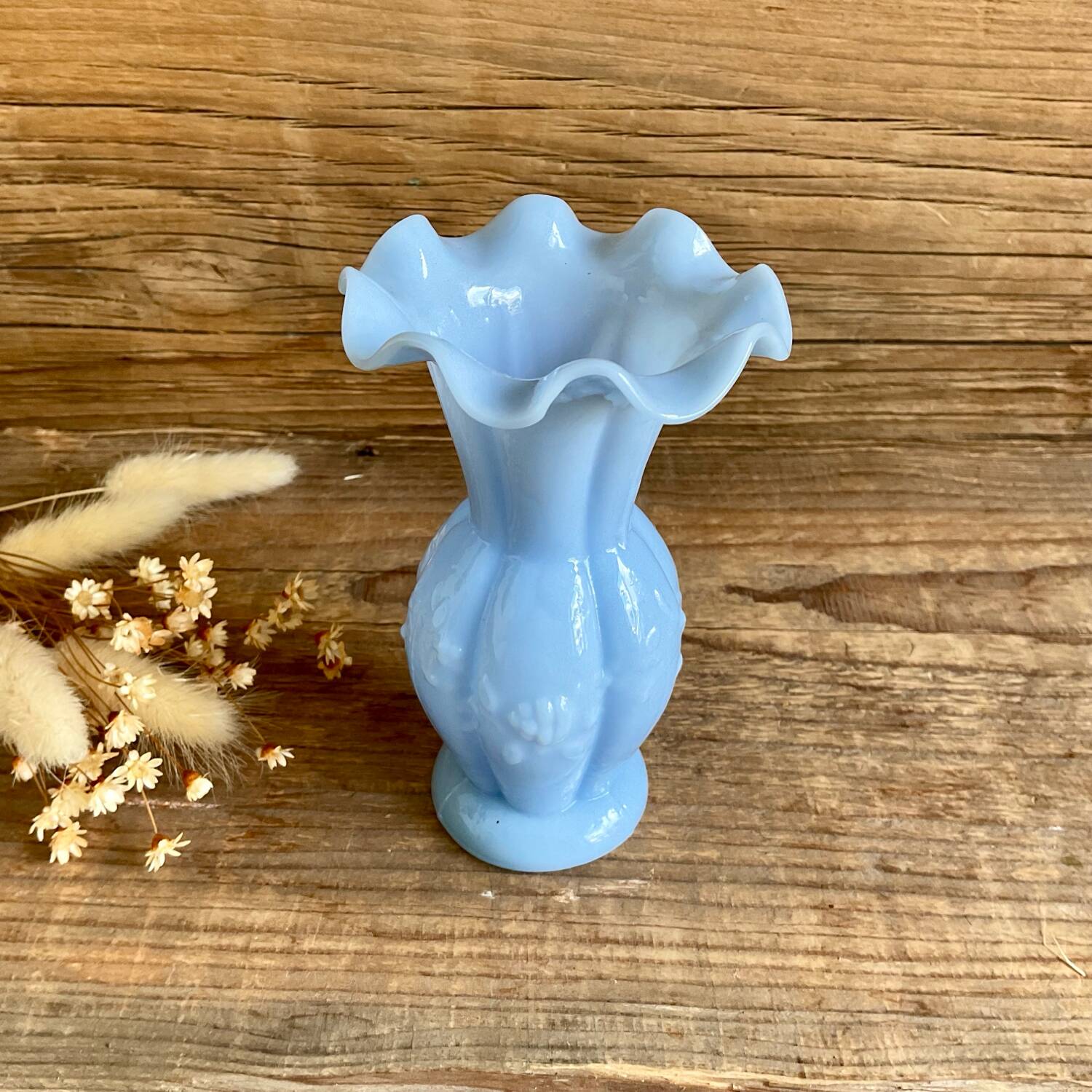 Small blue milk glass vase