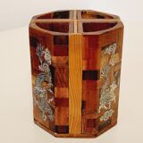 2 vintage Asian pencil pots Vietnam rosewood and mother-of-pearl inlays