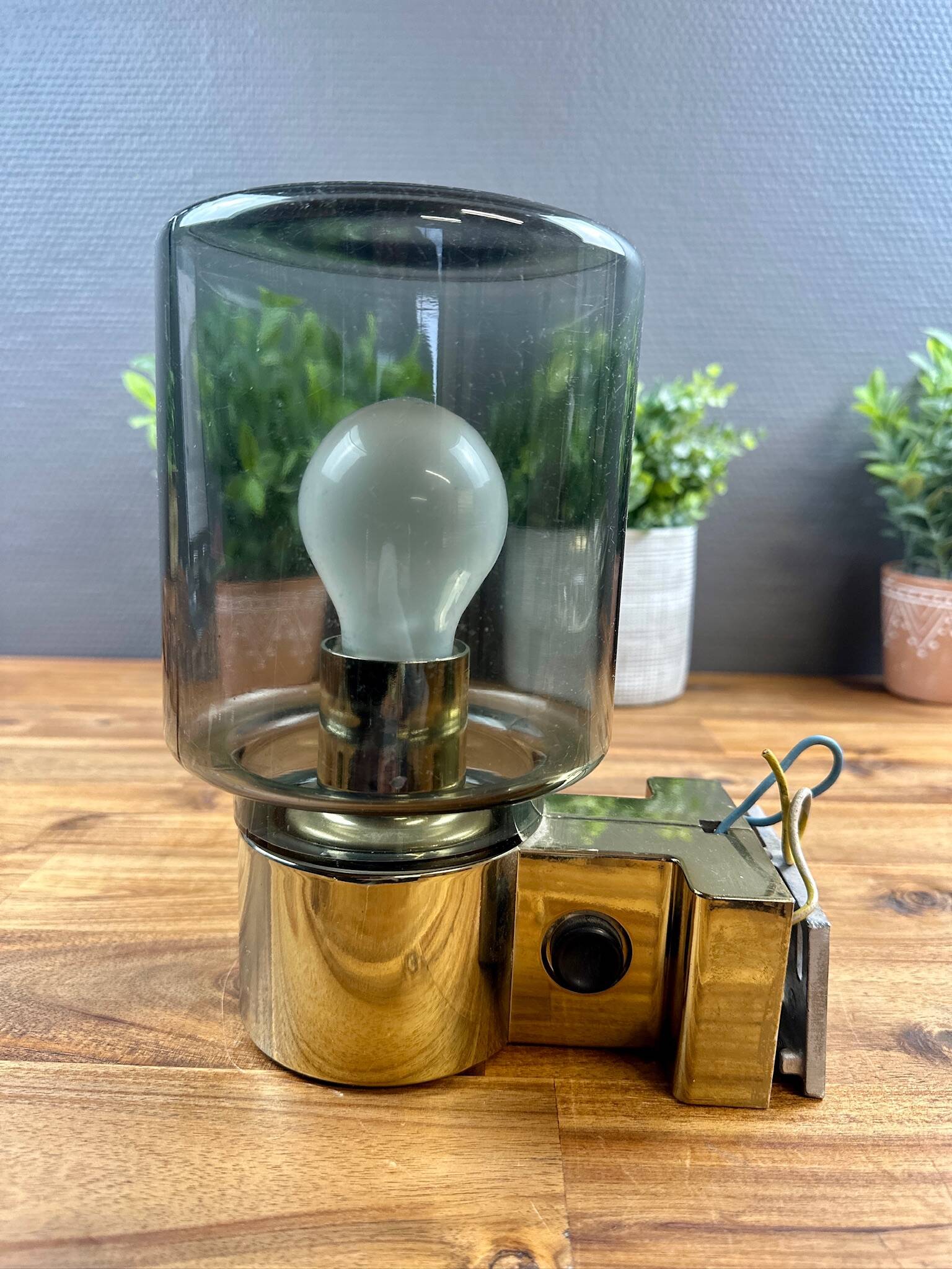 ERCO vintage lamp – smoked glass and chrome base – 1970s design