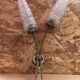 Old Double Brass Wall Lamp + Vintage Molded Glass Tulips