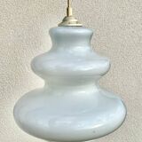 Large wavy white opaline pendant lamp