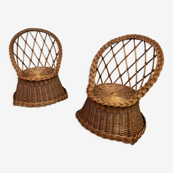Duo of antique rattan armchairs