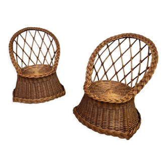Duo of antique rattan armchairs