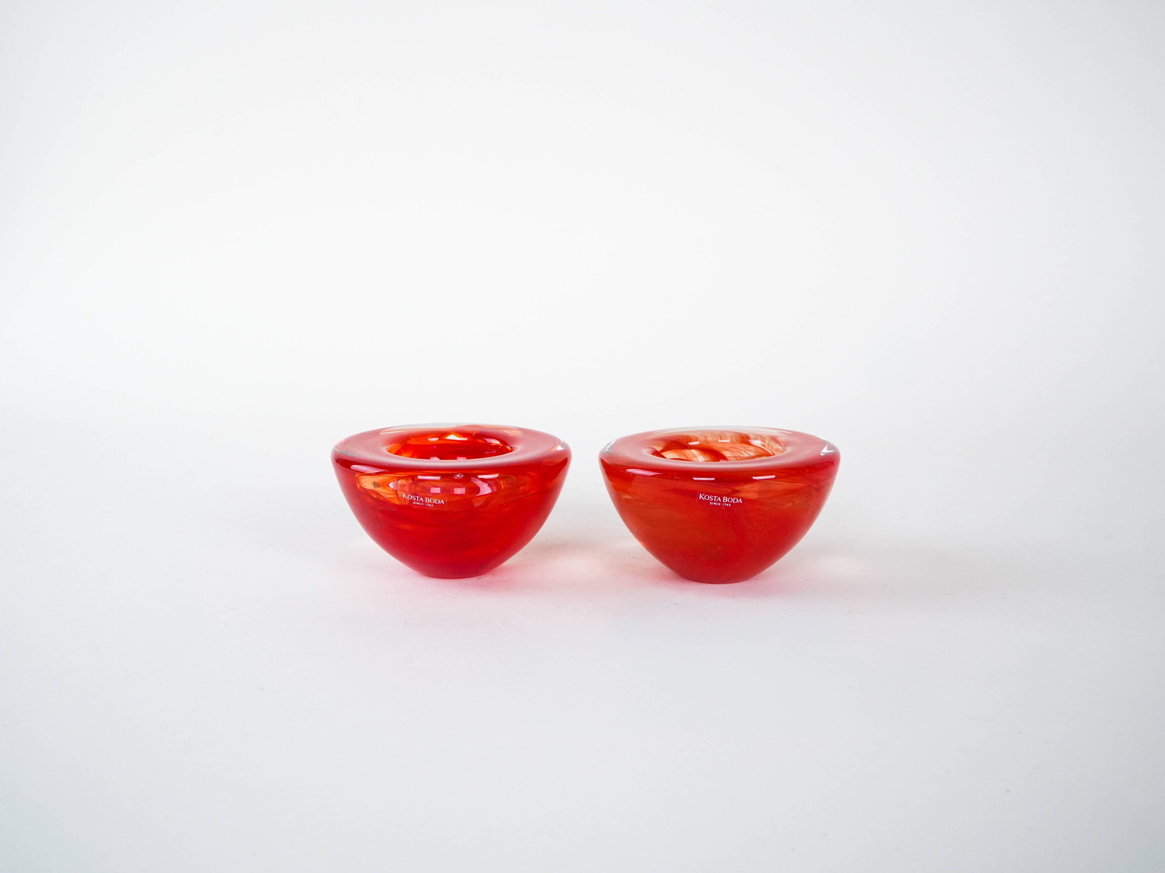 Set of glass candleholders, Swedish design, 1970s, manufactured by Kosta Bo