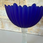 Large vintage Art Deco footed bowl – cobalt blue & frosted glass