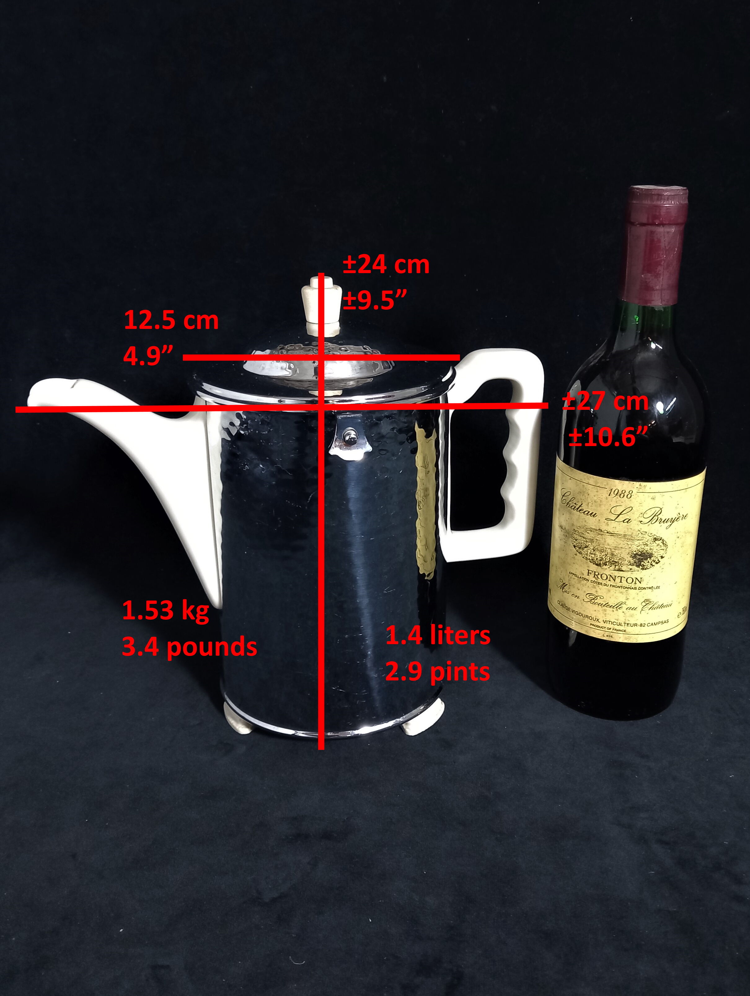 Large art deco insulating coffee maker in hammered metal and porcelain (by bauscher & sus)