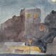 Aquarelle ancienne sur papier, paysage nocturne, XIXe Signé Blanche Gatte