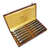 RENEKA Lot of 12 table knives with crossed ribbons and silver-plated metal, 24.5cm