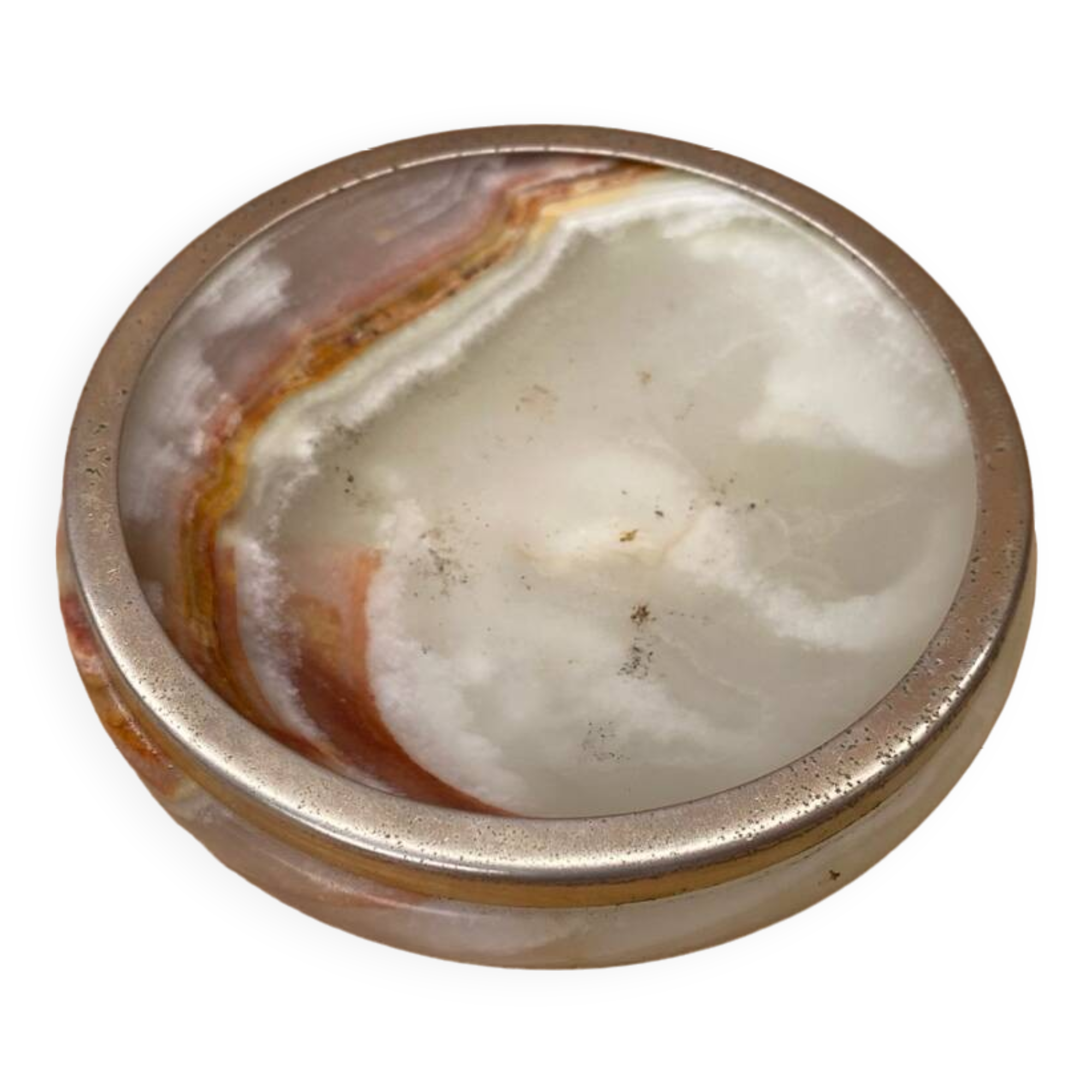 Antique Alabaster Ashtray + Brass Surround Vintage Smoker Accessories #B181