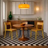 Vintage school chair trio – Coloured metal structure in yellow & blue