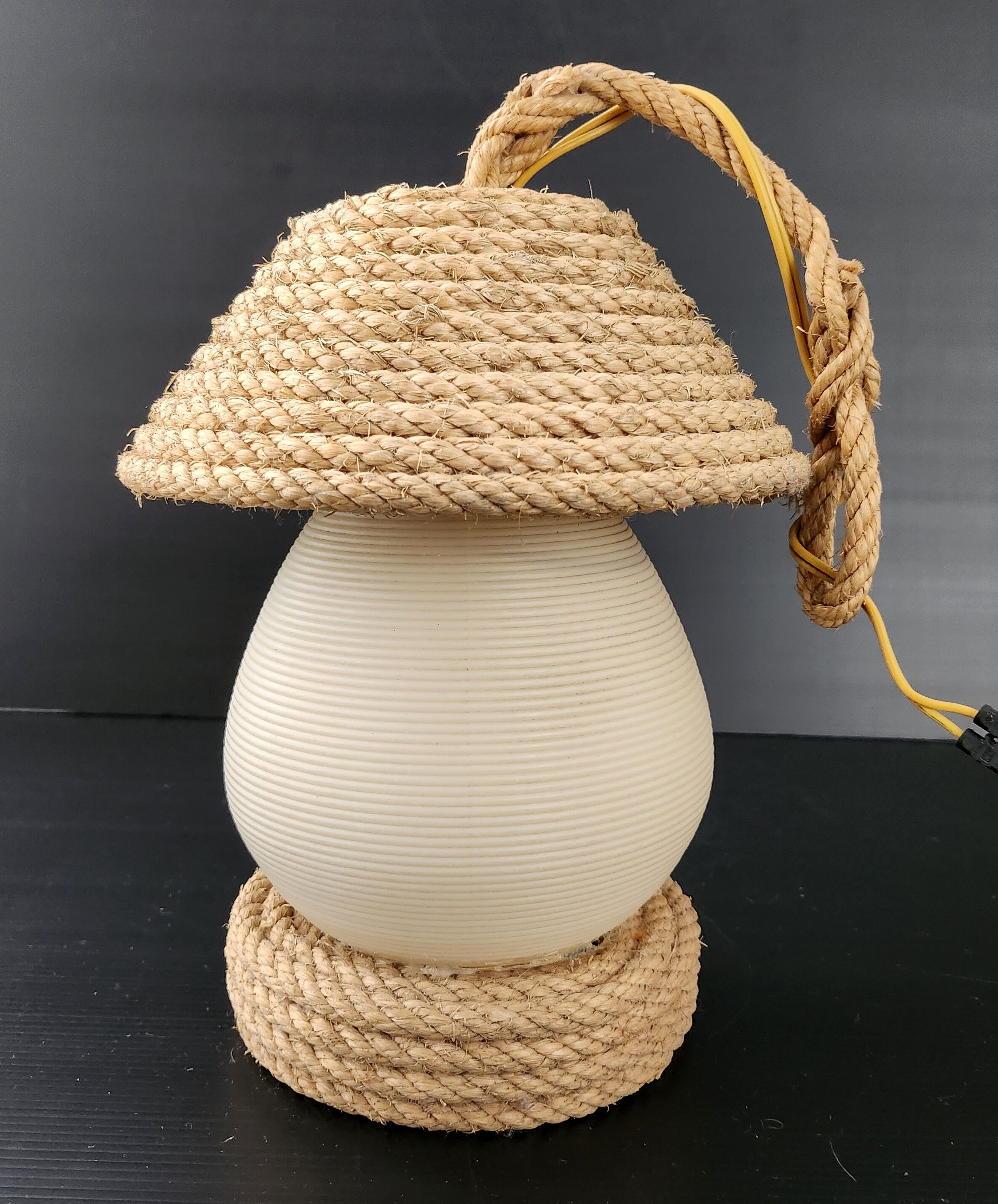 Vintage rope & rotaflex hanging lamp 1950