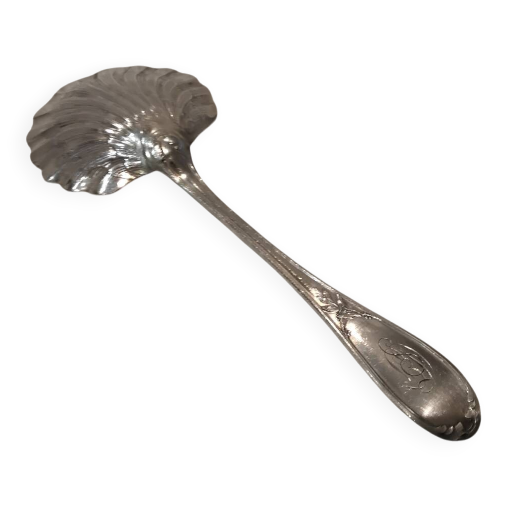 Silver-plated strawberry serving spoon, goldsmith Ercuis, laurels LXVI
