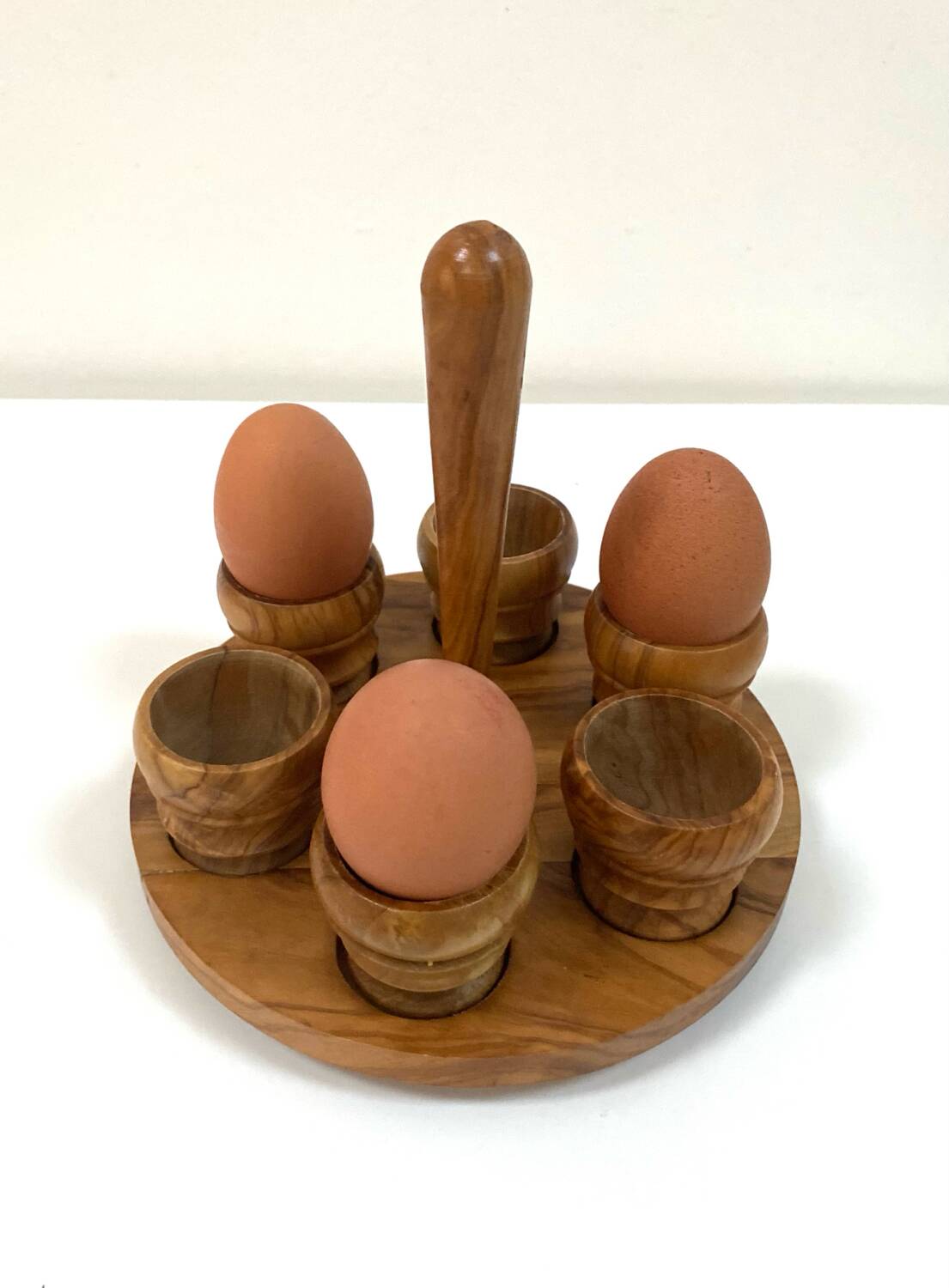 Set of 6 vintage olive wood egg cups