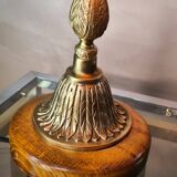 Bronze lamp on blond oak base, art nouveau with tulip, 45x30