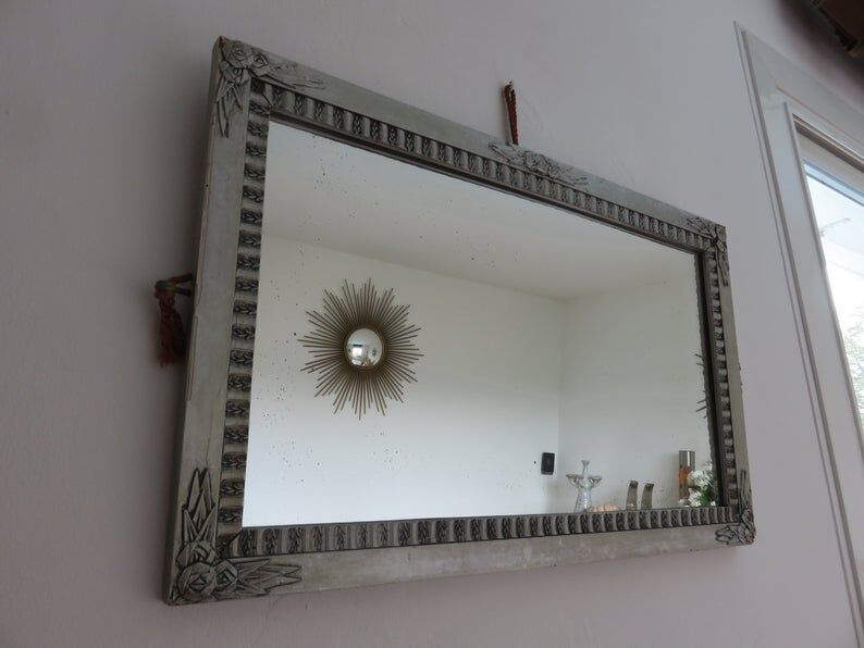 Art Deco mirror in silver wood 30/40 years