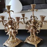 Pair of Antique 3-light candlesticks. Puttis/Cherubs. Bronze