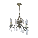 Lustre bronze et pampilles en verre à 3 bras