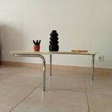 Vintage tripod coffee table in chrome and formica from the 1980s.