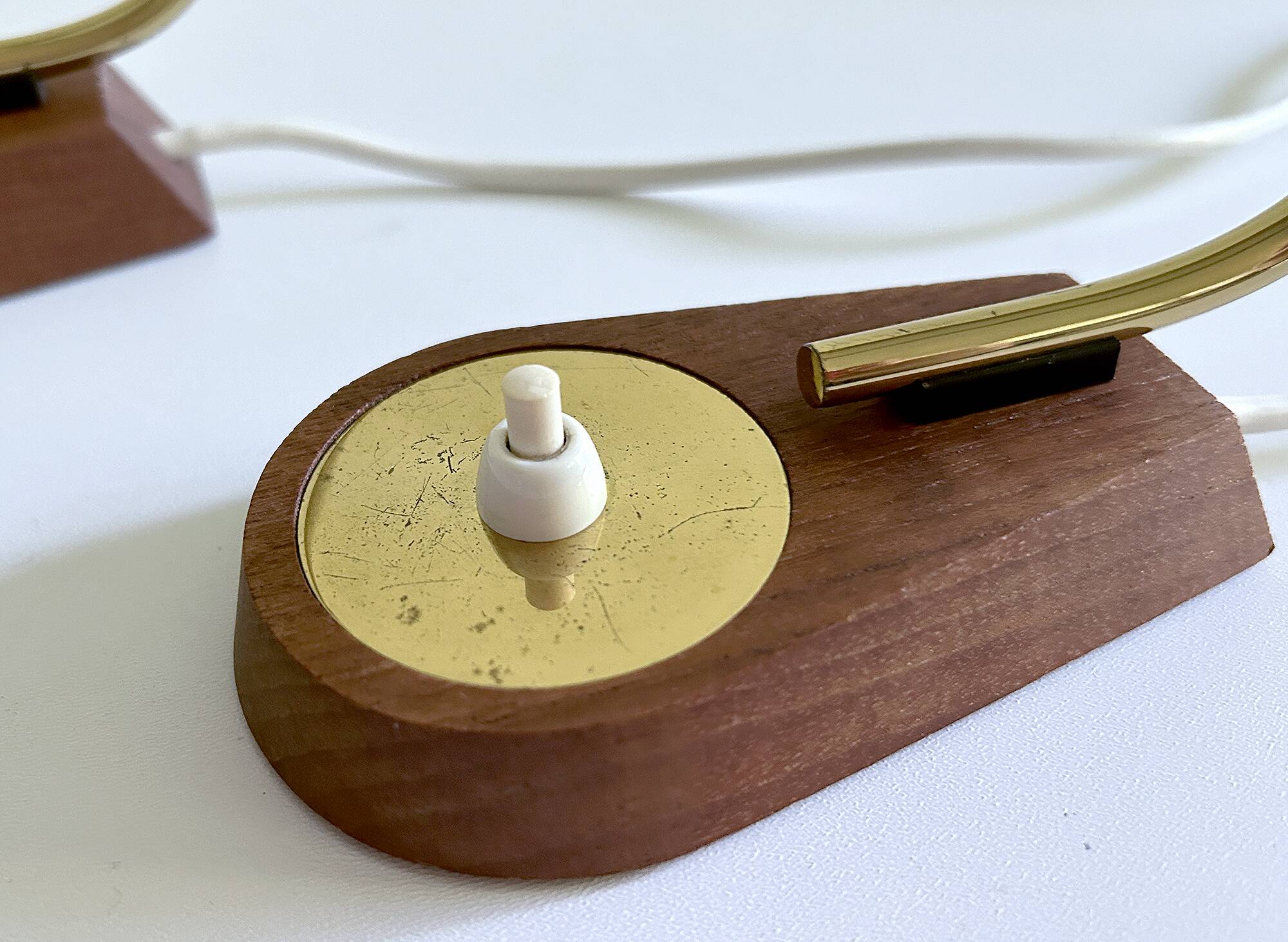 Pair of Scandinavian Lamps, Teak Glass