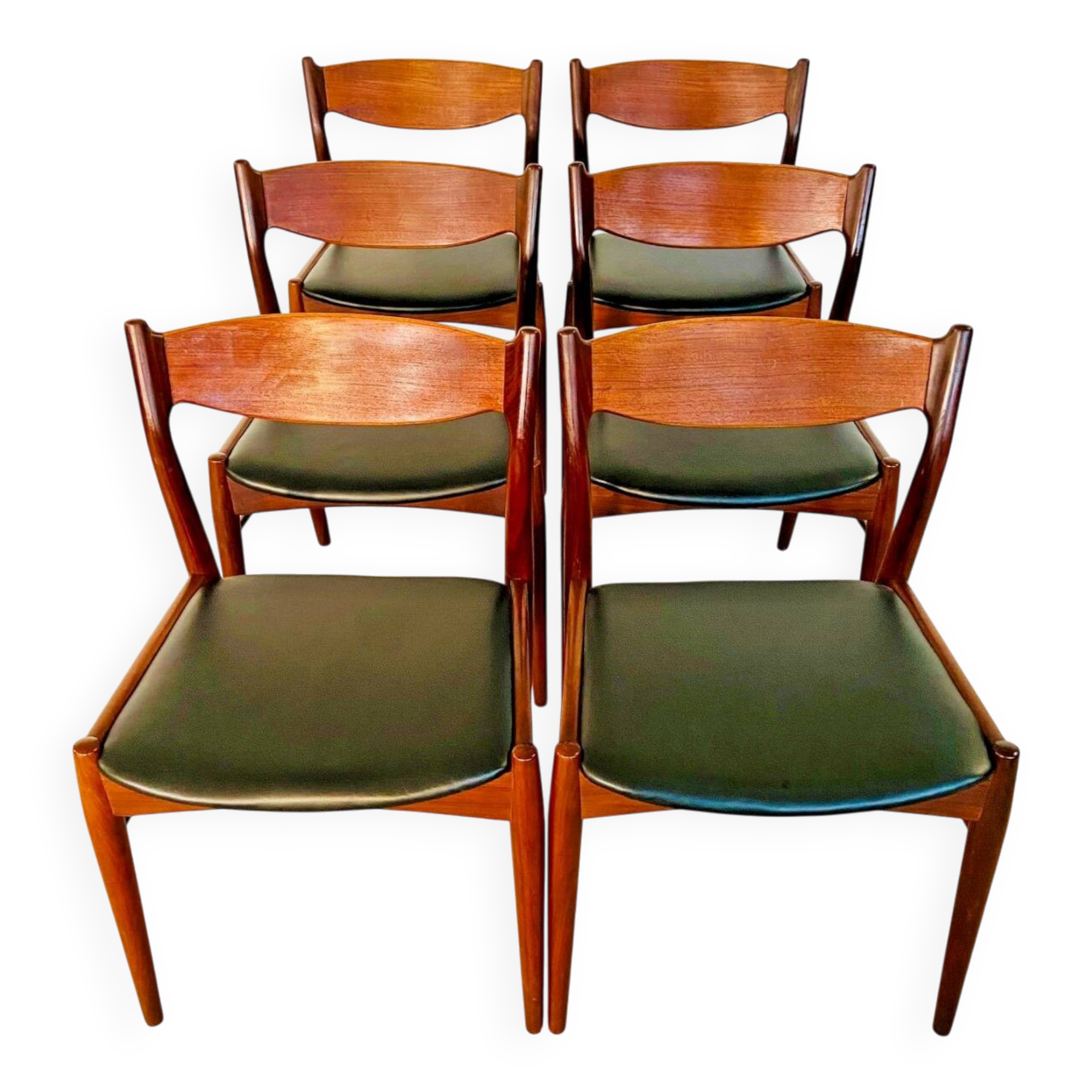 Danish vintage Arne Wahl Iversen teak and leather dining chairs model 26 - 1960s
