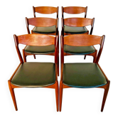 Danish vintage Arne Wahl Iversen teak and leather dining chairs model 26 - 1960s