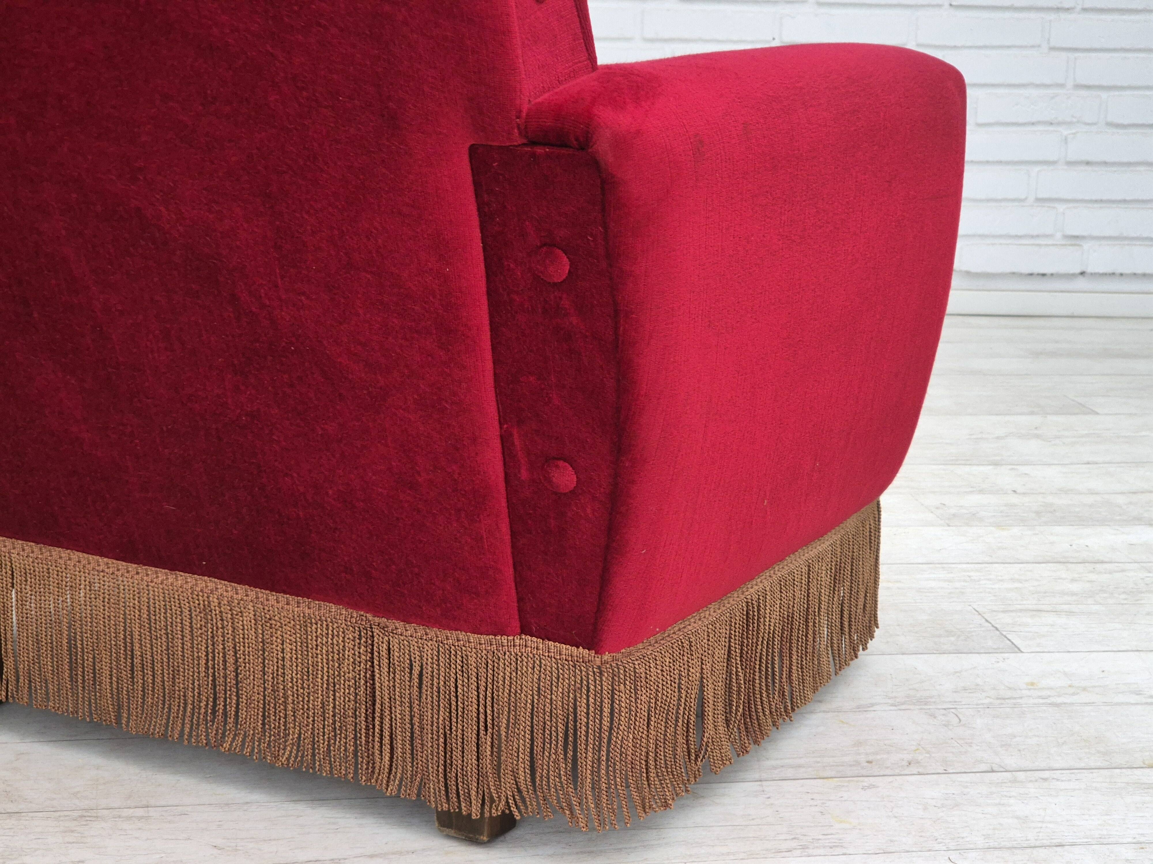 1970s, Danish highback armchair, original condition, red furniture velour.