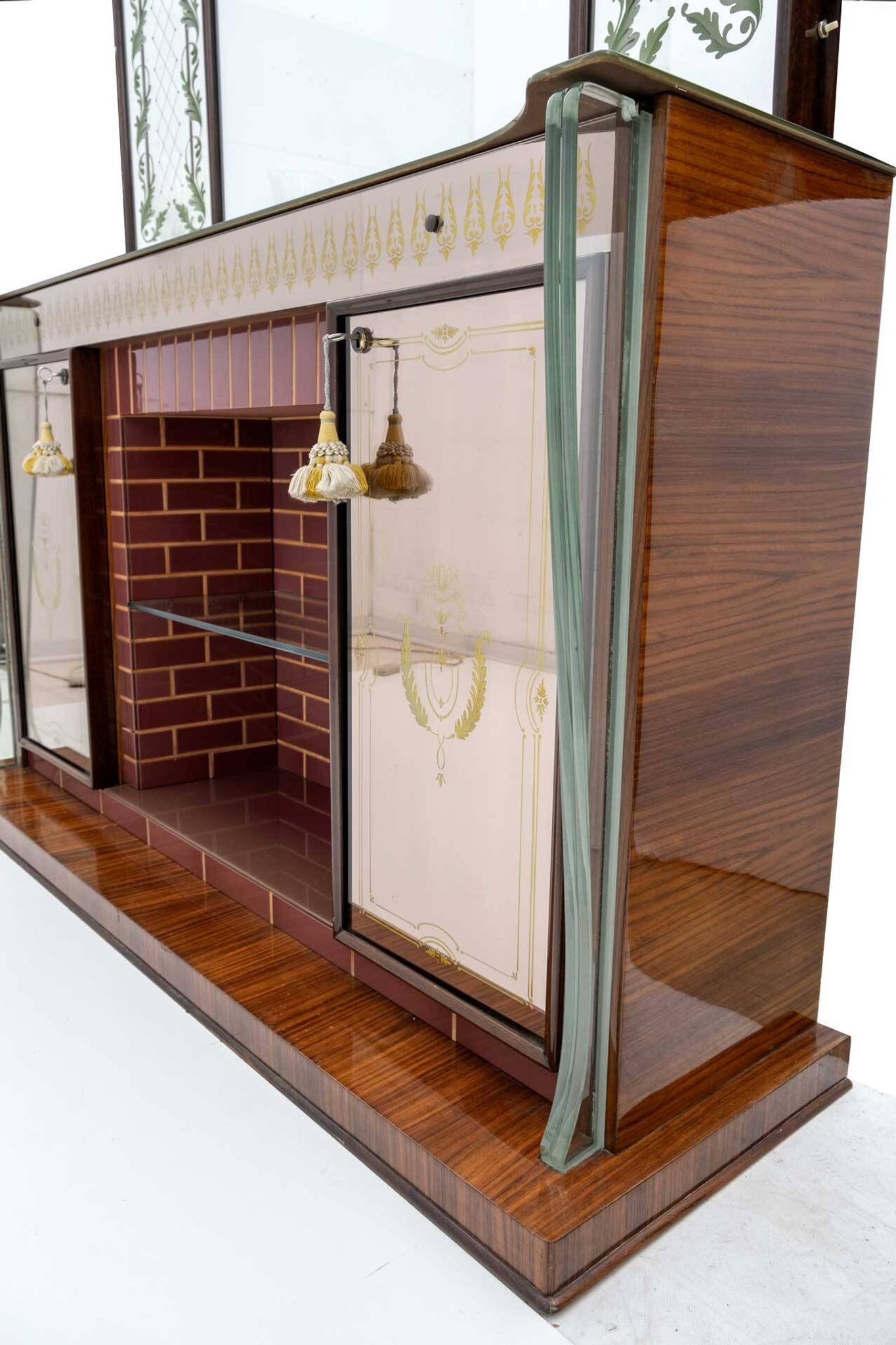 Luigi Brusotti Mid-Century Modern Italian Bar Cabinet with Decorated Mirror