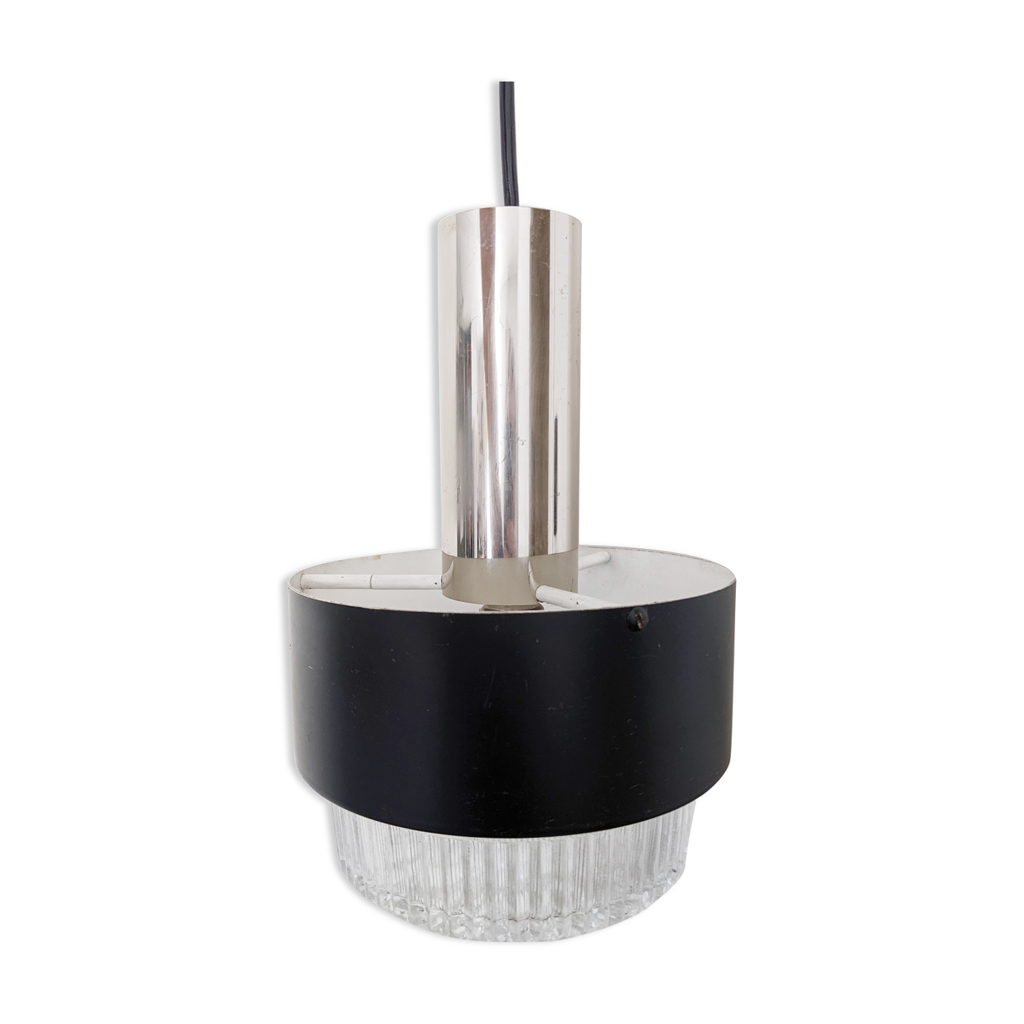 Vintage metal suspension black chrome and glass